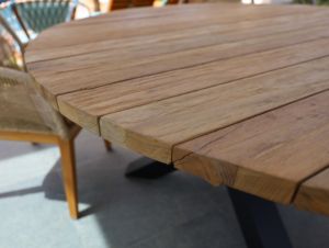 <b>Round</b> Outdoor <b>Dining</b> <b>Table</b> Diameter 150cm Recycled Teak <b>Wood</b> Well Sanded and Black Leg Finish - Product Image 2