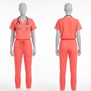 Sales Blackhardson Unisex Scrub Printed <b>Set</b> 180 GSM Premium Polyester Spandex Coral V Neck Custom Sublimation Hospital - Product Image 1