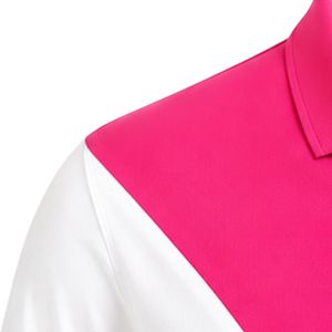 Polo rose vif à empiècements croisés blancs, manches courtes, col contrastant, haut décontracté, uniforme personnalisé, vêtements de sport pour hommes et femmes - Product Image 2