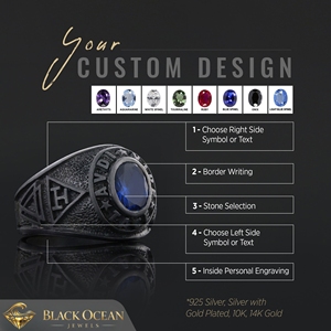 แหวนเมสัน BOJ รุ่น 037 แหวนสั่งทำพิเศษสำหรับทุกเพศ แหวนตราประทับฟรีเมสันแบบปรับแต่งได้ แหวนตราประทับมาสเตอร์เมสันเท็กซัส ฮิปฮอป สีเงิน ราคาประหยัด - Product Image 3