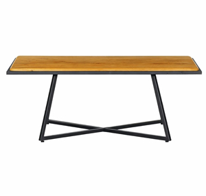 Mesa de Centro Moderna Industrial con Estructura de Metal Negro Elegante y Patas Cruzadas Anguladas Estables, Acabado Miel, Tapa de Madera Sólida para Sala de Estar - Product Image 5