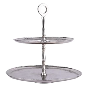 Élégant support de service à 2 niveaux en acier inoxydable doré avec miroir, présentoir à cupcakes et desserts, plateau décoratif en métal pour buffet - Product Image 2
