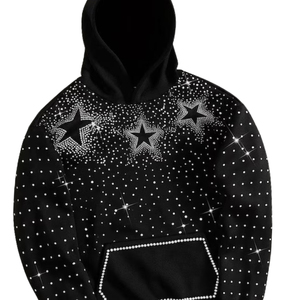 Sudadera con Capucha de Lujo con Pedrería de Estrellas, Negra, Estilo Urbano, Brillante, Diseño Personalizado, Unisex - Product Image 4