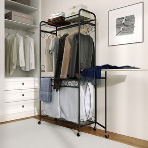 Multi-Functional Heavy-Duty Metal Laundry <b>Hamper</b> with Hanging Rail <b>Storage</b> Shelf and Rolling Wheels Easy-to-Move Organizer - Product Image 6