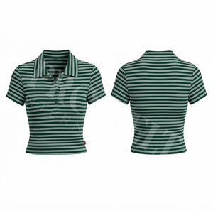 Camiseta Polo Moderna y Elegante, Ligera, Personalizada con Rayas Estampadas, Manga Corta, Corte Ajustado, Mezcla de Algodón - Product Image 3