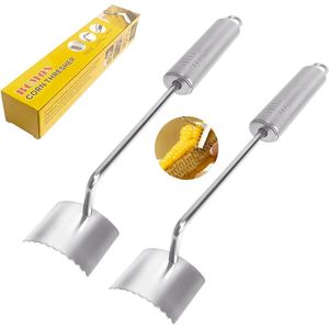 2 Pezzi Sbucciatore di Mais in Acciaio Inossidabile con Lama Seghettata e Manico Ergonomico Lungo Ovale, Versione 2025 Migliorata, per Rimozione e Sbucciatura di Pannocchie - Product Image 1