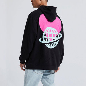 Sudadera con Capucha Estampada con Corazones, Resistente al Viento, para Hombre, Estilo Urbano, Oversize, Negra, de Algodón 300g, con Bolsillos - Product Image 2