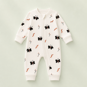 Mameluco de Bebé Unisex de Manga Larga, 100% Algodón, Tejido Interlock |   Saco de Dormir para Bebé con Estampado de Mariposas, Cierre Bidireccional, Suave y Transpirable, para Todas las Estaciones - Product Image 1