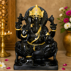 Black Marble Ganesh <b>Statue</b> | Handcrafted Lord Ganesha Idol with <b>Gold</b> Accents | Premium Black Stone Ganpati Murti for Home Temple - Product Image 1