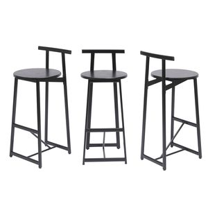 Set di 3 Sgabelli da Bar Moderni 27H, Sedie da Cucina Rotonde in Legno con Poggiapiedi, Sgabelli Neri per Bancone - Product Image 6