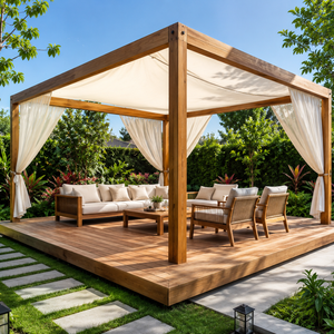 Luxury Durable Outdoor Teak Wood <b>Gazebo</b> with Sofa Set Modern Garden Pavilion for Villa Resort Hotel Custom Furniture - Product Image 1
