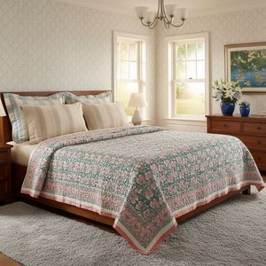 Couette classique réversible en coton imprimé à la main avec motif floral, taille double, rose, en coton, pour toutes les saisons, décoration intérieure à prix de gros - Product Image 3