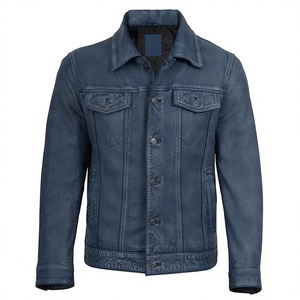 2026 OEM Tendance Actuelle Vestes en Cuir de Vachette Bleu Délavé Original pour Hommes avec Poches Boutonnées 100% Haute Qualité Écologique Faible MOQ Mode - Product Image 1