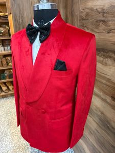 Blazer croisé en velours rouge pour homme – Veste de smoking élégante pour mariage et soirée avec revers châle - Product Image 4