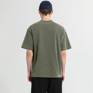 เสื้อยืดแขนสั้นผู้ชายสีเขียวมะกอก ผ้าถักเนื้อเจอร์ซีย์ ทรงโอเวอร์ไซส์ คอกลม แบบเรียบ สีพื้น สไตล์ลำลอง - Product Image 4