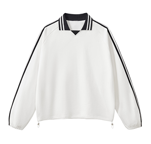Sudadera de streetwear de talla grande unisex, cuello polo con cuello en V, manga larga a rayas, jersey casual, fabricante - Product Image 3