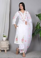NIYANI Kurta Katun Putih Tradisional Musim Panas Cepat Kering Anti Kusut Regular Fit Sepasang Salwar Kameez Wanita untuk Diwali Pernikahan