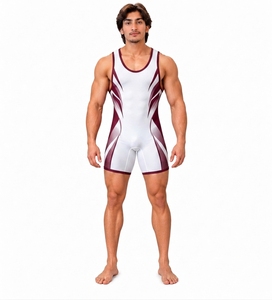 Débardeur de compression sans manches blanc et bordeaux pour homme, col rond, en Spandex et Polyester, respirant, sans coutures, imprimé, vêtement de sport toutes saisons - Product Image 1