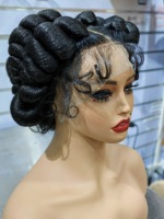 Perruque Jennifer Femme Sans Nœud en Dentelle Frontale Complète Tresses Cornrow Perruques Dreadlock Faux Loc Twist Box Braid Afro Femme Cadeau