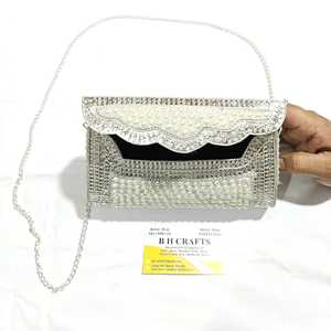 Metal Beaded Stone Pattern Clutch Bag with Cotton <b>Lined</b> Magnetic Snap Closure Shoulder Bag and Handbag for Weddings - Product Image 6