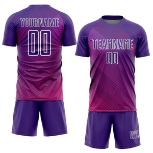 Uniforme de Fútbol Sublimado Personalizado con Líneas Blancas y Moradas, Ropa de Entrenamiento Transpirable de Poliéster, Kits de Equipo, Camiseta Personalizada - Product Image 1