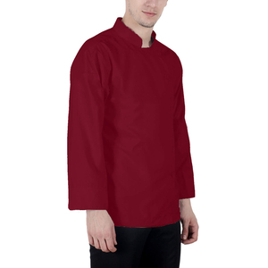เสื้อเชฟแขนยาวสีแดงสำหรับผู้ชายพร้อมกระดุมปิดสำหรับพนักงานร้านอาหาร ชุดยูนิฟอร์มพนักงานเสิร์ฟ - Product Image 2