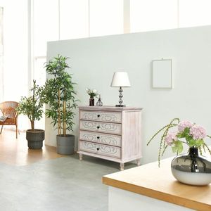 FCH Wide Storage 4-Drawer Iron Sheet Dresser Carved Washed White for Bedroom Living Room Home Entryway - Product Image 2