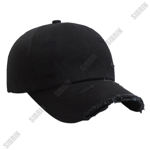 Casquette SIBRIN personnalisée en sergé de coton noir délavé, casquette de baseball à visière incurvée déchirée, pour motorsport, skateboard, streetwear et activités de plein air - Product Image 1