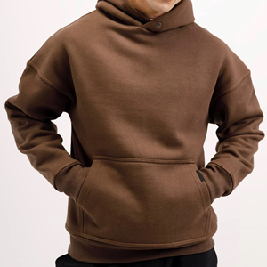 Men's Oversized <b>Brown</b> Hooded <b>Fleece</b> Sweatshirt Regular Fit Casual Style Solid Color Knitted Cotton Pullover Quick Dry Winter - Product Image 1