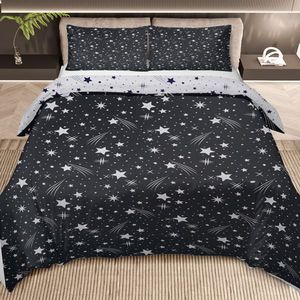3-Piece Black Meteor Shower Printed Duvet Cover Set Sparkle Design King Size for Home Bedroom Decor - Product Image 1