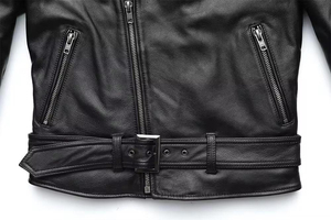 Men's Genuine Leather <b>Jacket</b> Turn-down Collar Zipper Closure Belted Slim Fit Autumn Winter Solid Color Regular Sleeve 2026 - Product Image 3