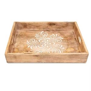 Plateau de service élégant en bois, peint à la main, pour thé, café, collations, petit-déjeuner, plat de service de haute qualité pour la maison et les cafés - Product Image 1