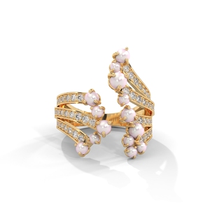 Gold Tone Pearl and <b>Crystal</b> Wrap <b>Ring</b> Open Band Floral Statement Jewelry for Women Party Gift - Product Image 1