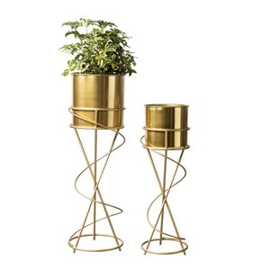 High Quality Gold Finished Metal Planter With Iron <b>Stand</b> Set Of 2 Perfect For Home Outdoor Garden Decorative Flower <b>Pots</b> - Product Image 2