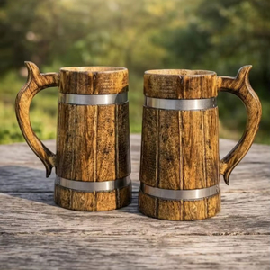 Jarra de madera personalizada, taza vikinga rústica grabada, regalo para él, jarra de cerveza medieval rústica ecológica con grabado personalizado - Product Image 1
