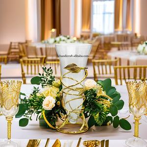 New Arrival I K Customised Modern Glass Vase Removable Nickel Gold Leaf Design Durable <b>Wedding</b> Centerpieces Table <b>Decorations</b> - Product Image 5