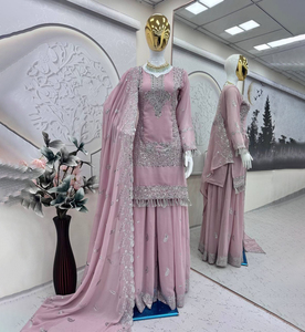 Collection de vêtements pour femmes Antra Lifestyle, tendance, nouvelle collection, sharara en faux georgette avec broderie cousue, réversible, pour mariage et fête - Product Image 1