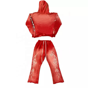 Conjunto Deportivo para Hombre, Chaqueta con Capucha, Pantalones con Cordón, Estampado de Llamas, Poliéster, Estilo Urbano, Corte Holgado, Primavera - Product Image 4