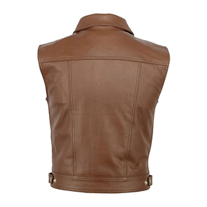 Chaleco de Cuero PU para Hombre, Estilo Motero, Cuello Alto, Cierre de Botones, Color Sólido, Ropa Exterior de Otoño, Corte Regular - Product Image 3