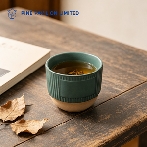 Tasse à thé en céramique Pine Pavilion, tasse à café, logo personnalisé, style nordique minimaliste, côtelée verticale, vintage Wabi-Sabi, tasse de dégustation de thé pour la maison - Product Image 3