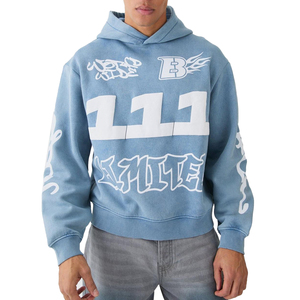 Sudadera con Capucha para Hombre 100% Algodón, Estilo Vintage, Lavado Ácido Negro, Talla Grande, Estilo Hip Hop, Informal - Product Image 1