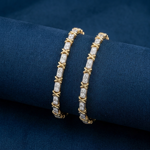 18K Yellow Gold Brilliant Cut <b>Couple</b> <b>Bracelet</b> Lab Grown Diamond IGI Certified Classic Everyday Wear Women's Jewelry - Product Image 2