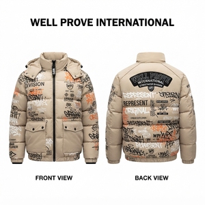 Chaqueta Acolchada Personalizada con Estampado Digital, 100% Poliéster, Relleno Transpirable de Secado Rápido, Diseño de Paneles Divididos en Blanco y Negro con Estampado de Grafiti - Product Image 5