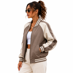 Blouson bomber pour femme, couleur unie, design à blocs de couleur, manches longues, fermeture éclair, respirant, écologique, tissu tissé à séchage rapide, hiver - Product Image 6