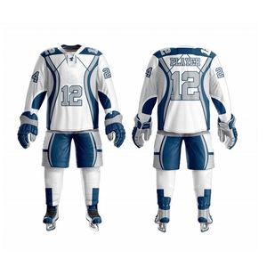 Jersey de Hockey sobre Hielo Personalizado Profesional para Hombre, Adulto, Blanco y Azul, Manga Larga, Uniforme Deportivo Premium con Logotipo Personalizado - Product Image 1