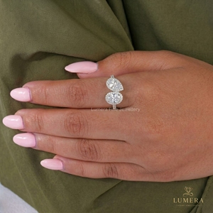 Toi Et Moi Pear & Oval Two Stone Halo Engagement <b>Ring</b> – Pave Bridal Jewelry - Product Image 3