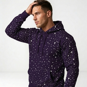Sweat-shirt à capuche unisexe à imprimé étoiles, coupe classique, décontracté, tricoté, 100 % coton, pour l'automne, avec poches - Product Image 3