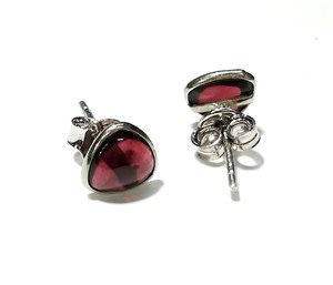 Pendientes de Aro con Granate Rojo Natural, Plata de Ley 925, Joyería Minimalista Hecha a Mano, Forma de Bola, para Niñas y Mujeres, Enero - Product Image 2