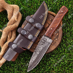 Cuchillo de Supervivencia EDC de Acero de Damasco Hecho a Mano con Hoja Fija de Madera de Palisandro, Punta de Gota, para Bushcraft y Camping, con Funda, Espiga Completa, Grado Industrial, OEM OBM - Product Image 2