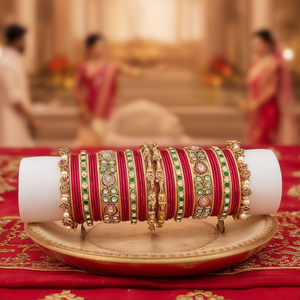 Gold Plated Meenakari <b>Bangles</b> <b>Set</b> Crystal Stone Imitation Pearl 10575603NBL_2.4 Ruby Steel Fine Jewelry for Bridal Occasions - Product Image 3
